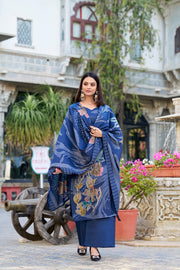 Blue Color Roman Silk Kurti Floral Print With Beets Handwork , Pent Plain and Dupatta Digital Print Price and Online Shopping Price Under 2000 , This Fabric Blue Color Roman Silk Kurti For Weddings Wear Collection Best Price 2000 , Stylish Suit Set With Hand Beets 
 Roman Silk Dupatta. Includes a kurti and matching pants in heavy mill Roman Silk print fabric. Featuring a heavy suit set in Roman Silk With Beets Handwork . 