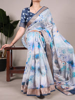 Load image into Gallery viewer, Blue Tussar Silk Saree With Weaving Work Price and Online Shopping Price Under 1500. this Fabric Blue Tussar Silk Fabric Best For Wedding Choise , Black Tussar Silk Saree with Golden border and Blue Or Navy Color Tussar Silk With Floral Print Saree  . This Traditional Look a For Saree 2024-25 , 2025-26 . 
