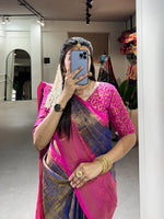 Load image into Gallery viewer, Kavita Kanjivaram Fully Zari Weaving Work Blue Saree | Shoppers Trend
