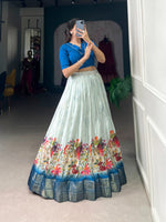 Load image into Gallery viewer, Discover the Ethereal Beauty of Blue Cotton Silk Fabric Dhavani Set and Half-Saree . Feather-light, soft-textured, and exquisitely detailed, this fabric is perfect for modern weddings and festive wear. 
This Fabric Price and Online Shopping Price Under Price Rs.2000.

