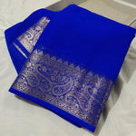Load image into Gallery viewer, Pure Blue Pure Viscose Silk Saree Original Most Popular And Famous Viscose Silk Saree Traditional Look and Fashion Designer Look For Weddings price Under 999.
