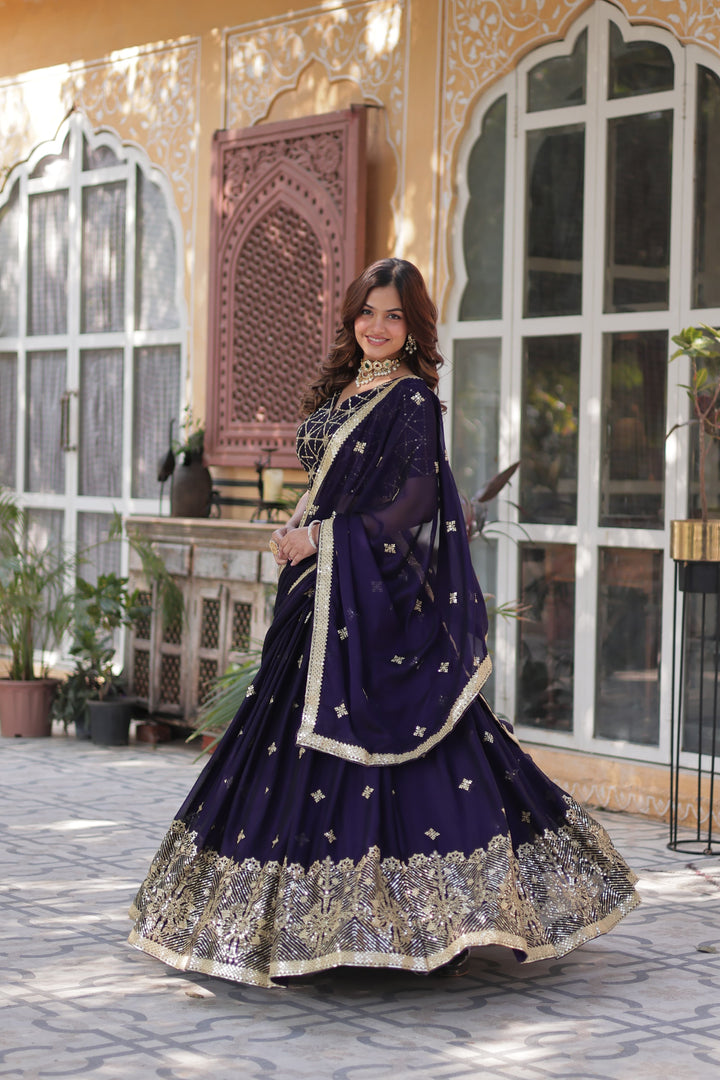 Kailash Rangoli Silk Royal Blue Dhavani Set | Langa Voni | Shoppers Trend