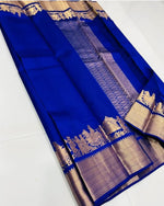 Load image into Gallery viewer, Blue Soft Lichi Silk Saree price online shopping under 1000 . 
This Color Soft Lichi Silk Saree With Gold Zari Weaving Work and Jacquard Work For Weddings and So look Mainly . 
