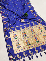 Load image into Gallery viewer, Blue Soft Paithani Silk Sarees WIth Price and Online Best Shopping Price Under 2500 . this Saree Most Unique Crafted From Premium Soft Paithani Silk fabric for a luxurious feel.
