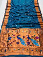 Load image into Gallery viewer, Royal Delicious Blue Pure Soft Silk Saree price OF 2000 . This beautiful blue saree is made from 100% pure soft silk, giving it a smooth and luxurious feel. Perfect for weddings, festivals, or any special occasion, it combines elegance and tradition.
