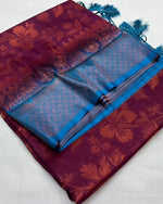 Load image into Gallery viewer,  Dark Rani soft silk saree price and Online Shopping Price with 1500 . this Fabrice smooth softness saree this saree gold zari weaving saree most athletic zari weaving saree . 
