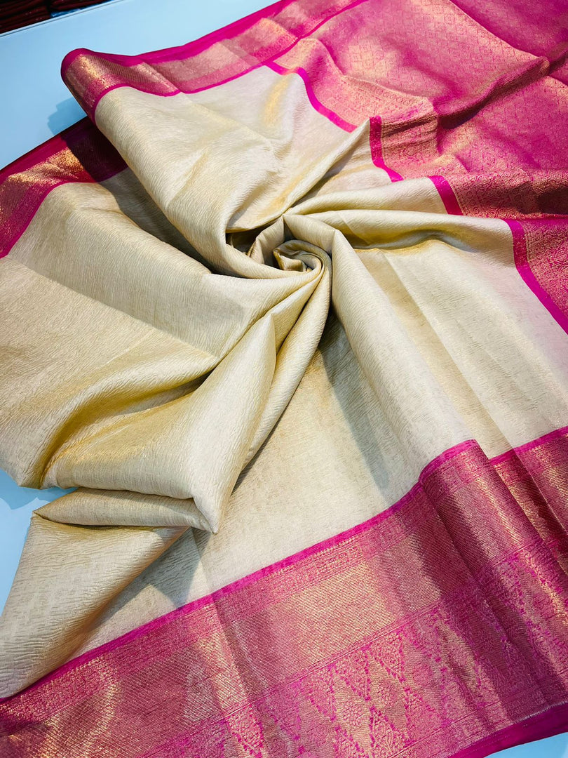Kemi Tissue Silk Cream Saree | Shoppers Trend