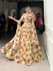 Krinika Georgette Cream Dhavani Set | Langa Davani Set | Shoppers Trend