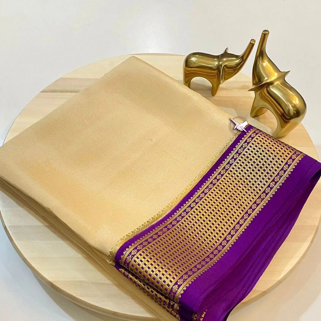 Cream Color With Purple Border Zari Weaving Work Sarees Price and Online Shopping Price Under 1000 . 