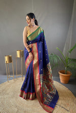 Load image into Gallery viewer, Dan Blue Paithani Sarees With Price and Online Shopping Price Under 2000 . this Fabric Dan Blue Paithani Saree Original . This Saree Traditional Look For 2024-25 , 2025-26 . 

