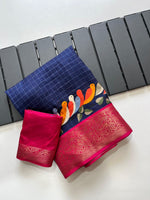 Load image into Gallery viewer, Blue soft dola silk sarees with price and online shopping price under 1000 . this fabric very smooth and best popular product and this fabric soft dola silk saree with zari Weaving Work and perrot design working design unique. 

