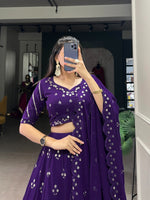 Load image into Gallery viewer, Yashvi Georgette Royal Blue Dhavani Set | Langa Voni | Shoppers Trend
