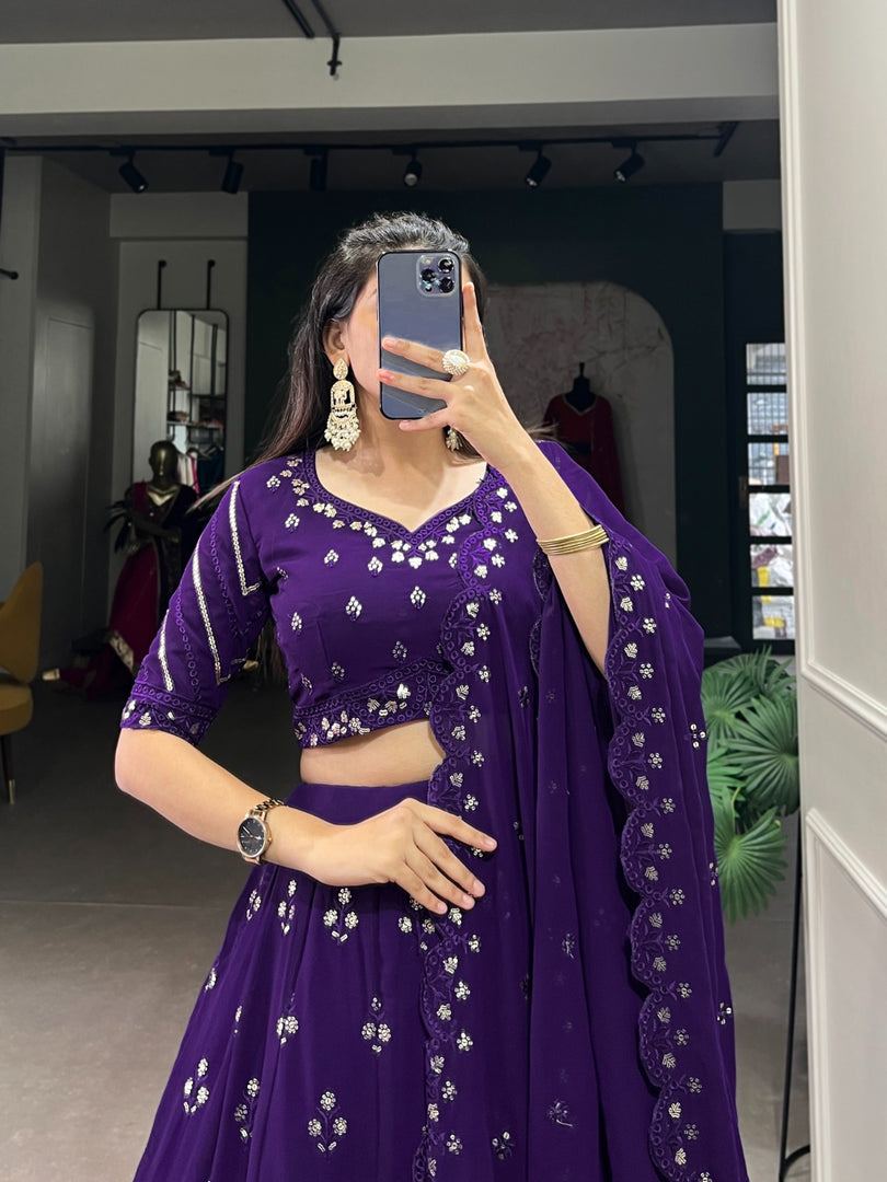 Yashvi Georgette Royal Blue Dhavani Set | Langa Voni | Shoppers Trend