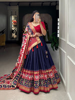 Load image into Gallery viewer, Dan Blue Tussar Silk Dhavani Set | Half-Saree | Blouse | Dupatta | Shoppers Trend
