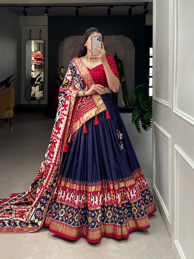 Dan Blue Tussar Silk Dhavani Set | Half-Saree | Blouse | Dupatta | Shoppers Trend
