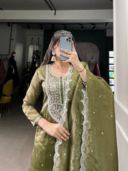 Elegant dark green kurti set with dupatta , Festive wear dark green kurti and pant combo , Traditional dark green embroidered kurti set , 
Dark green kurti set for wedding functions , Latest partywear dark green kurti with dupatta , Ethnic dark green kurti set with sequin detailing , Designer dark green kurti for women , Full set dark green kurti with pant and dupatta , Dark green kurti outfit for festive occasions , Stylish dark green embroidered kurti combo . 