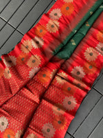 Load image into Gallery viewer, Regal dark green silk saree with zari detailing ₹2299 , Premium silk dark green saree for wedding functions , Traditional dark green saree in soft crafted silk , Golden zari on dark green silk – perfect ethnic attire , 
Elegant green saree for festive and pooja wear , Rich silk dark green saree with premium look .
