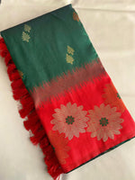 Load image into Gallery viewer, Green Premium Crafted Silk Saree with Zari Weaving, 6.3m length. Includes matching blouse piece. Machine washable. Made from high-quality Premium Crafted Silk fabric.

