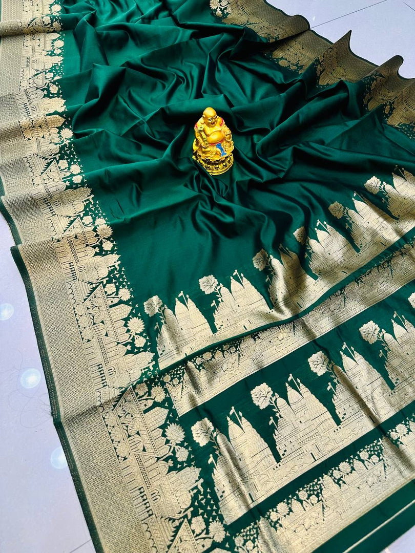 Dark Green Soft Silk Sarees with Price and Online Shopping Price Under 1500 .  The Fabric Soft Silk Saree Silver Zari Weaving Work Most Combination Saree Fully Authentic  Saree Silver Zari Weaving Work With Border Blue Saree Most Traditional look 2024-25 .