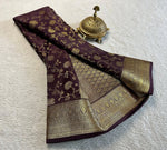 Load image into Gallery viewer, Dark Maroon Or Wine Color Pure  Mysore Silk Saree With Price and Online Shopping best Wedding Wear price Under 1500 . this Fabric Pure Brocade Mysore Silk Sarees. Featuring Gold Zari Weaving Fully Sarees , blouse, and an, it&#39;s perfect for weddings and festive celebrations...
