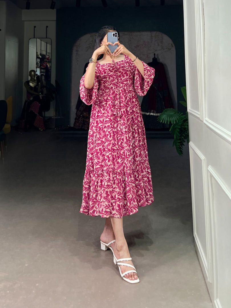 Elegant Georgette Printed Frock – Perfect for Casual & Party Wear Price and Online Shopping Price Under 1500 . Soft & Comfortable Georgette Fabric – Easy To Wear All Day  , Stylish & Modern Look . 