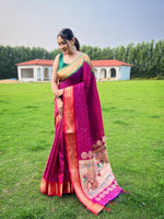 Load image into Gallery viewer, Dark Pink Kanjivaram With Zari Weaving Work Sarees With Price and Online Shopping Price Under 2000. this Fabric Dark Pink Kanjivaram Saree Plain in Zari Weaving Work and Same Blouse Kanjivaram and This Crafted  Zari Weaving Work . Traditional Look For 2024-25 , 2025-26 .  
