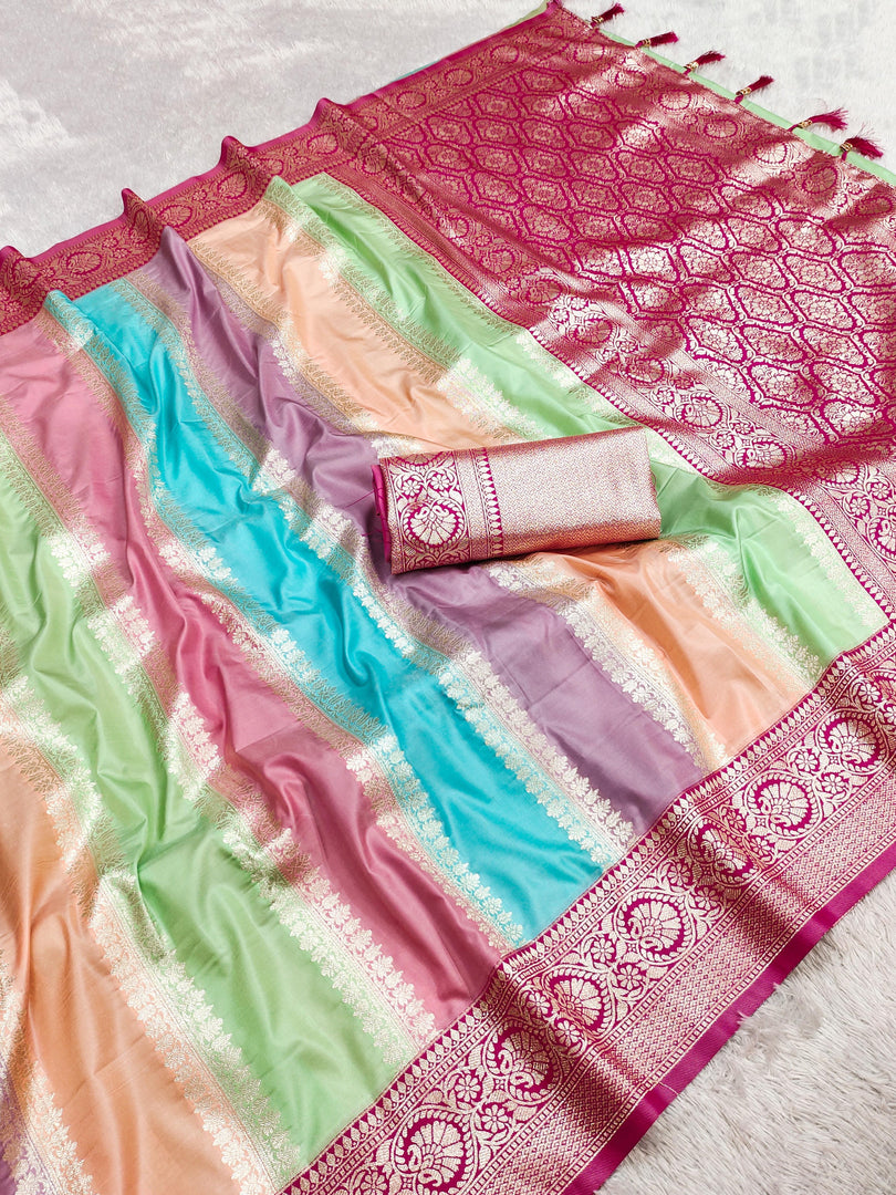 Dark Pink Or Pink Pure Banarasi Silk Saree price under 2000 . This Fabric Pure Banarasi Silk Saree with Gold Zari Weaving Saree most famous and Best selling Product and Traditional Look 2024-25 .