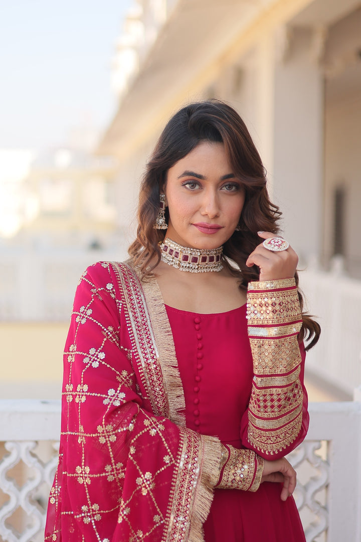 Jeesica Faux Blooming Pink Anarkali | Shoppers Trend
