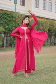 Dark Pink Faux Blooming Kurti WIth Price and Best For Wedding Price Under 1500 . Elevate your style with this beautifully designed Faux Blooming Embroidered Kurti Set in . Includes a stylish kurti, dupatta, and pant. Perfect for festive and casual occasions, with easy machine wash care . 