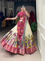 Load image into Gallery viewer, Dark Pink Dola Silk Dhavani Set , Langa Voni , Davani Set and Half-Sarees With Price and Online Best Online shopping Price Under 3000 . Step into elegance with this Dola Silk Kalamkari Lehenga Set. Featuring a zari weaving border, printed design, and a matching dupatta with tassels, this ensemble is perfect for festive occasions . 
