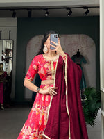 Load image into Gallery viewer, Rekha Tussar Silk Dark Pink Dhavani Set | Langa Davani Set | Shoppers Trend
