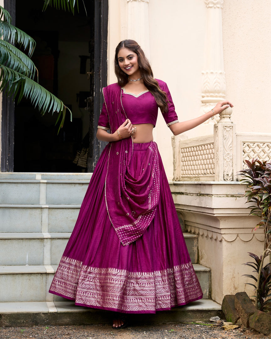 Beautiful Crafted Dark Pink Pure Chanderi Dhavani Set with Price and Online Shopping Best Price Under 2000 . This Fabric Chande
Pure Soft and Lehnga Crafted Border Rich Design and Dupatta Red Combination Design Most Authentic Langa Voni , Davani Set .