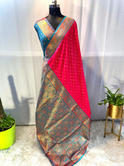 Dark Pink Pure Soft Paithani Silk Sarees With Price and Online Shopping Price Under 2000 . this Fabric Pure Soft Paithani Silk Saree and Heavy Fully Zari Weaving Work and beautiful contrast weaving border with allover beautiful weaving and rich weaved pallu
Teamed with contrast blouse , Traditional Look For 2024-25 , 2025-26 .  
