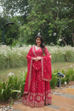 Load image into Gallery viewer, Dark Pink Rangoli Silk Dhavani Set , Langa Voni , Davani Set and Half-Saree  With Price and Online Shopping Price 3000 . This Fabric So Softy and Smooth With Heavy Heavy Sequins and This fabric Working for Thread Embroidered work This Lehenga SO Heavy and Embroidered Working For Blouse and Dupatta Heavy Traditional Look 2024-25 and Any Occasion or Festival Wear Collection....
