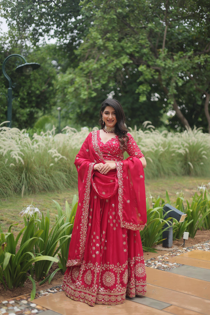 Dark Pink Rangoli Silk Dhavani Set , Langa Voni , Davani Set and Half-Saree  With Price and Online Shopping Price 3000 . This Fabric So Softy and Smooth With Heavy Heavy Sequins and This fabric Working for Thread Embroidered work This Lehenga SO Heavy and Embroidered Working For Blouse and Dupatta Heavy Traditional Look 2024-25 and Any Occasion or Festival Wear Collection....
