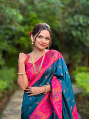 Dark Pink Soft Paithani Silk Sarees With Price and Best Online Shopping Price Under 2500 . This Saree Fabric Smooth and Softness . This Fabric Very Expensive Design and Rich Pallu This Saree .  