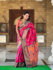 Jenisha Soft Paithani Silk Pink Saree | Shoppers Trend