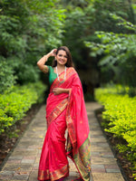 Load image into Gallery viewer, Dark Pink Soft Paithani Silk Sarees With Price and Online Best Shopping Price Under 2000 . this Fabric Rich Pallu and Best Memories Design and Green Blouse Combined Design Color Look and authentic.
