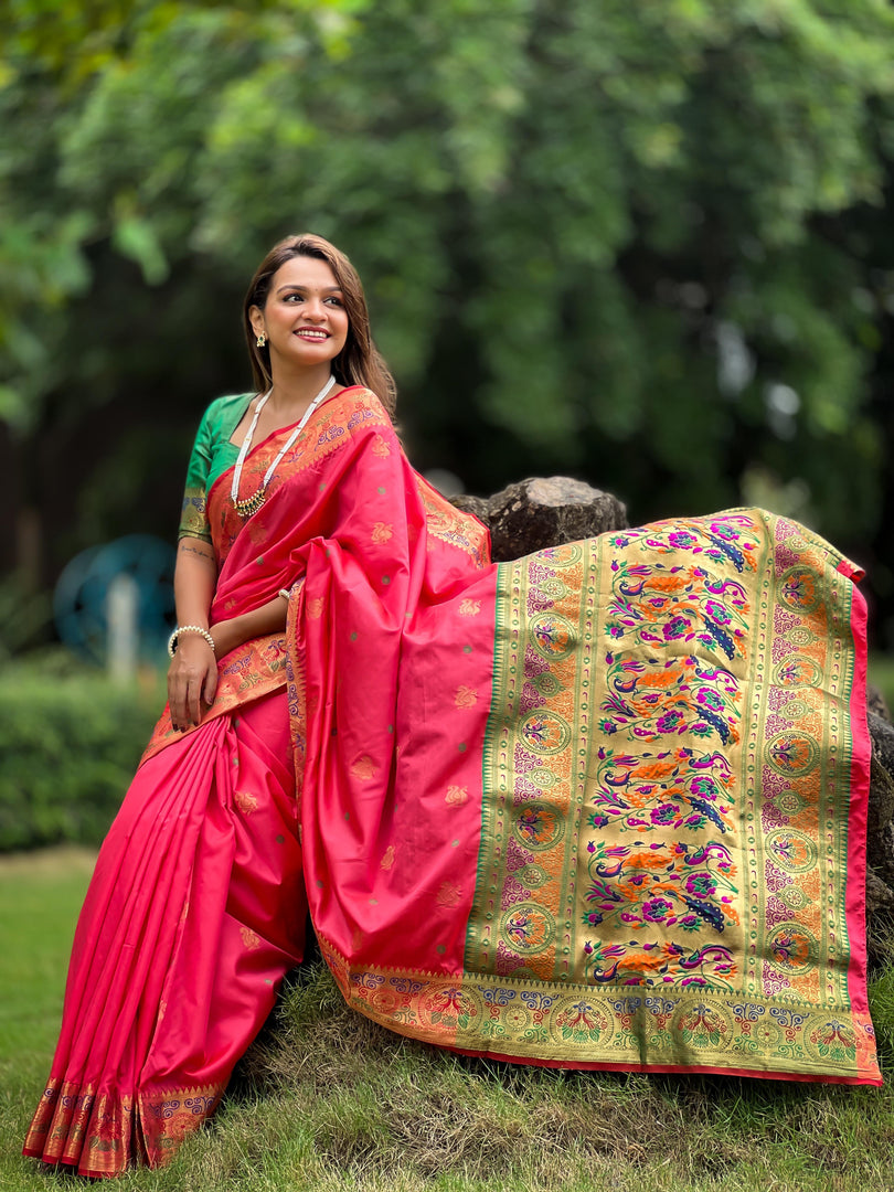 Dark Pink Soft Paithani Silk Sarees With Price and Online Best Shopping Best Price Under 2000 . This Saree Fabric Smooth and Softness . This Fabric Very Expensive Design and Rich Pallu This Saree .  