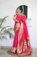 Load image into Gallery viewer, Dark Pink Soft Pethani Silk Sarees With Price and Online shopping Price Under 2000 . this Fabric Soft Pethani Silk Saree For Weddings and Rich Pallu . this Fabric Zari Weavings Working in saree .
