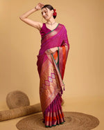 Load image into Gallery viewer, Dark Pink Soft Silk Sarees With Price and Online Shopping Price and This Fabric Soft Silk Saree For Wedding and Other Occasion, Traditionally, Soft Silk sarees are though they can also be made in other materials like cotton, Georgette . 
