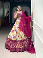 Load image into Gallery viewer, Jinal Tussar Silk Dark Pink Dhavani Set | Langa Davani Set | Half-Saree | Shoppers Trend
