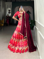 Load image into Gallery viewer, Rekha Tussar Silk Dark Pink Dhavani Set | Langa Davani Set | Shoppers Trend
