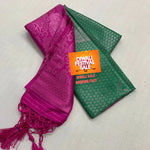 Load image into Gallery viewer, Dark Pista Soft Silk Saree featuring zari weaving, 6.3m length. Includes matching blouse piece. Machine washable - Shop now Shoppers Trend . 
