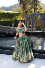Load image into Gallery viewer, Dark Pista Color Pure Tussar Silk Dhavani Set , Langa Voni ,  Weddings Special Best Wear Collection Price and Online shopping Price Under 2000 . This Fabric So Heavy and Lehenga Tussar Silk Fair 3.50 Meter and Work Floral Print , Kotti Floral Print With Lace Touch Up , This Fabric Traditional Look For 2024-25 , 2025-26 .  
