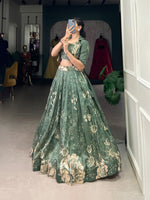 Load image into Gallery viewer, Dark Pista Color Pure Tussar Silk Dhavani Set , Langa Voni ,  Weddings Special Best Wear Collection Price and Online shopping Price Under 2000 . This Fabric So Heavy and Lehenga Tussar Silk Fair 3.50 Meter and Work Floral Print , Kotti Floral Print With Lace Touch Up , This Fabric Traditional Look For 2024-25 , 2025-26 .  
