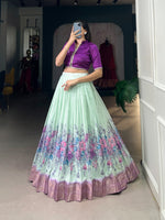 Load image into Gallery viewer, Dark Rani Cotton Silk Dhavani Set , Langa Voni and  Davani Set With Price and Online Shopping Price Under 2000. this Fabric Cotton Silk Dhavani Set Floral Print With Zari Border and This Fabric Lehnga Stiched  Stitch With Canvas Joint .
