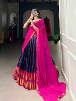 Load image into Gallery viewer, Dark Rani Cotton Silk Dhavani Set , Langa Voni With Price and Online Shopping Price Under 1500 . this Fabric Cotton Silk Dhavani Set Zari Border and This Fabric Lehnga Stitching Stitch With Canvas Joint . This Fabric Dark Rani and Rani  Contract  most Unique and Zari Weaving Work . 
