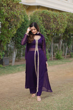 Load image into Gallery viewer, Dark Rani Faux Blooming Kurti With Price and Best Online Shopping Price Under 1500 . Discover the perfect blend of comfort and style with this Faux Blooming  Embroidered Kurti Set , featuring a dupatta and pant. Easy machine wash care. Ideal for any occasion . 
