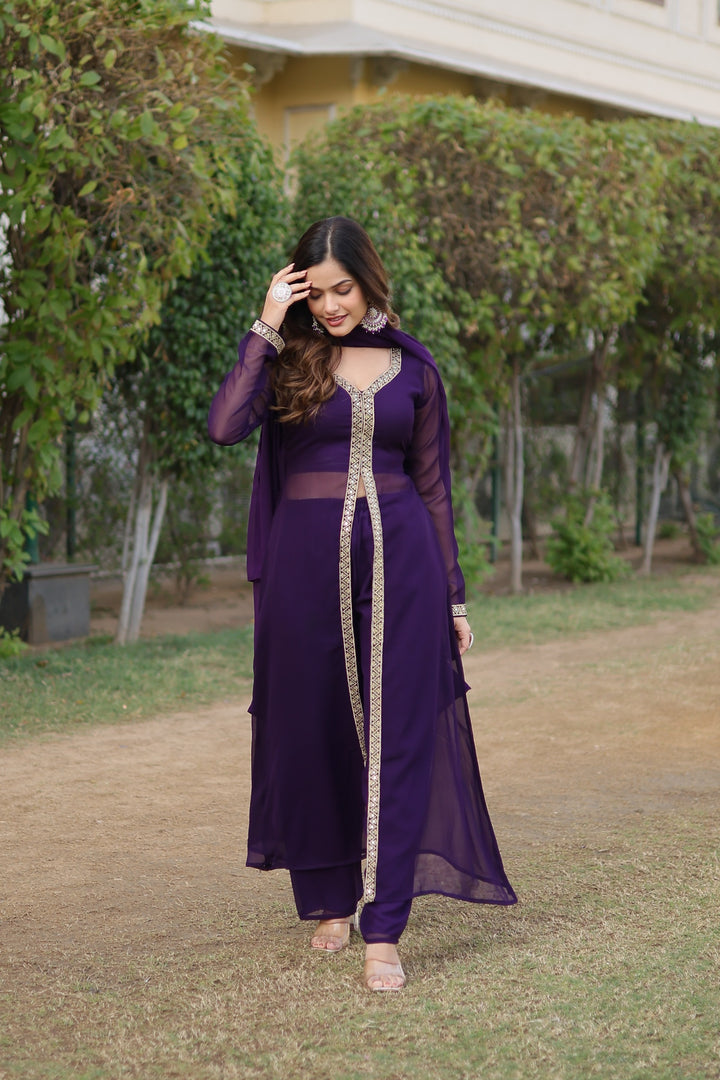 Dark Rani Faux Blooming Kurti With Price and Best Online Shopping Price Under 1500 . Discover the perfect blend of comfort and style with this Faux Blooming  Embroidered Kurti Set , featuring a dupatta and pant. Easy machine wash care. Ideal for any occasion . 